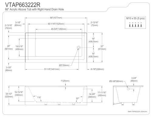 Kingston Brass VTAP663222R 66-Inch Acrylic 3-Wall Alcove Tub thumb #9