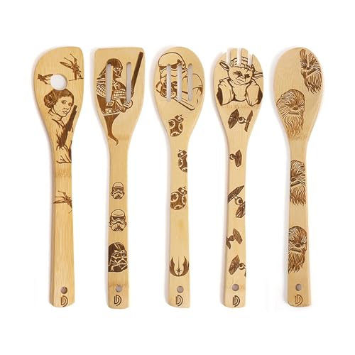 5 utensílios de cozinha bambu carton, conjunto de cozinha de colher de madeira, anime colheres de madeira queimadas colheres giratórias para cozinhar espátulas esculpidas utensílios cozinha
