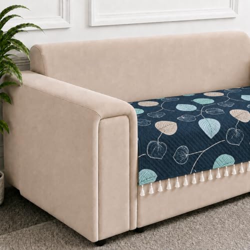 Image of STITCHNEST 'Frostvine Collection' 2 Seater Sofa Cover| Cotton Quilted Fabric, Decorative Tassels, Washable & Durable for Modern Living