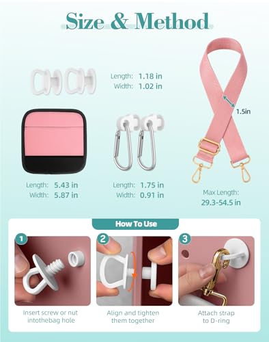 Image of Bag Strap Charms Crossbody for Bogg Bag Accessories - Shoulder Strap Neoprene Luggage Handle Wrap for Suitcase & 2 Key Holders Pink