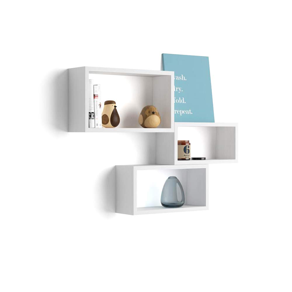Mobili Fiver, Cubi da parete Rettangolari, Set da 3, Giuditta, Bianco Frassino, Nobilitato, Mensolo a Cubo da Parete Cucina e soggiorno, Made in Italy