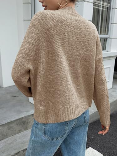 Saodimallsu Womens Cable Knit Cardigan Button Down Crew Neck Long Sleeve Loose Fall Trendy Sweater Coats
