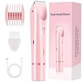 2-in-1 Women's Electric Razor & Bikini Trimmer - Painless Smooth Shave & Gentle Pubic Hair Removal - Dual Ceramic Blades, IPX7 Shower-Proof - Cordless for Sensitive Skin