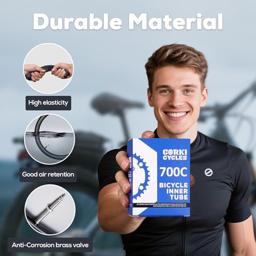 Image of Heavy Duty 700c Bike Tube 700 x 23-25c 28-32c 35-43c Butyl Rubber, 28 Inch Road Bicycle Tire Inner Tube Replacement 2 Pack with Tire Levers