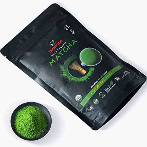 Teanagoo Organic Matcha Green Tea Powder - Ceremonial Grade Matcha - Premium First Harvest Ceremonial Grade (3.53 Ounce/100 G)-Organic Matcha Green Tea Powder- Instant Everyday Matcha Green Tea Powder #TOP20