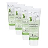 LOGODENT Naturkosmetik EXTRA FRISCHE daily care Pfefferminz Zahncreme, Mit Bio-Kamille und Bio-Pfefferminzöl, Zur Gesunderhaltung des Zahnfleisches, Vegan, 1 x 75ml (Packung mit 4)