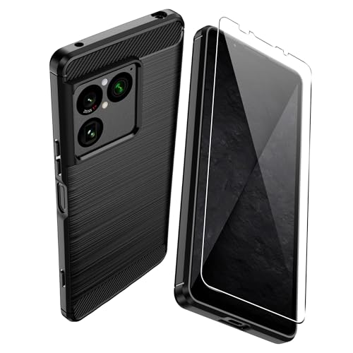 QUSRTMUE Coque pour Sony Xperia 1 VIII + [1 Pièces] Protecteur d'écran Verre Trempé,Antichoc ＆ Résistant à la Rayure-Noir.