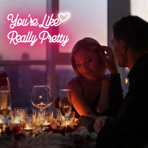 Image of You're Like Really Pretty Neon Sign for Wall Decor, Heart LED Neon Light, Pink Custom Neon Signs for Girls Bedroom Wedding Aesthetic Engagement Birthday Party Holiday Girlfriend
