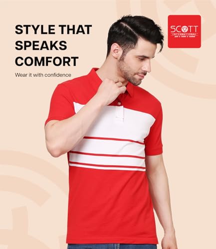 Image of Scott International Men's Rich Cotton Regular Fit Striper Polo T-Shirt |
