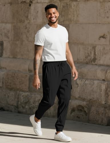 Men's Cargo Pants Casual Lightweight Elastic Waist Drawstring Pant with Pockets4