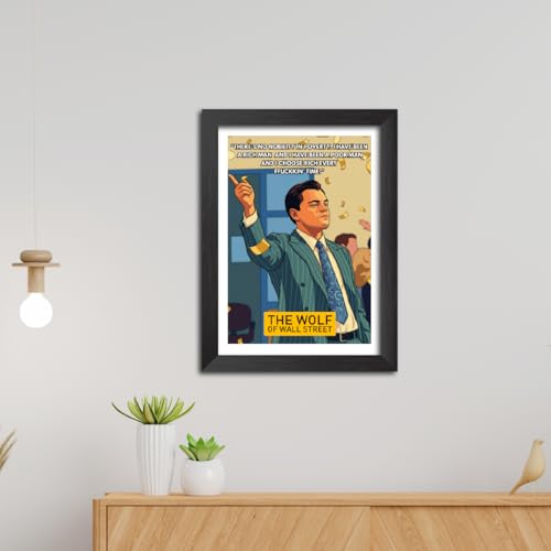 Image of TenorArts Wolf of Wall Street Poster Hollywood Movie Posters Vector Art Photo Frame Painting With Dark Wooden Texture (12inches x 9inches)
