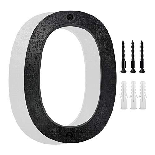 8’’ Modern Floating House Numbers for Outside, Large Black Shadow Home Number with Nails Kit & Template, Easy to Be Mounted for Exterior House Address, Garage Gate, Street, Farmhouse, Number 0