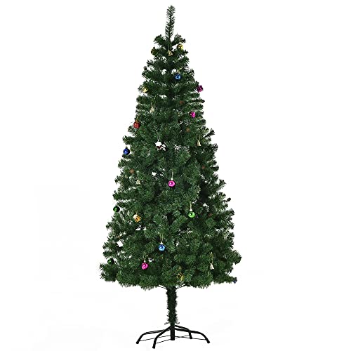 HOMCOM Árbol de Navidad Artificial 180cm Pino Realista con 48 Adornos Decorativos y Soporte Metálico para Decoración Navidad Color Verde