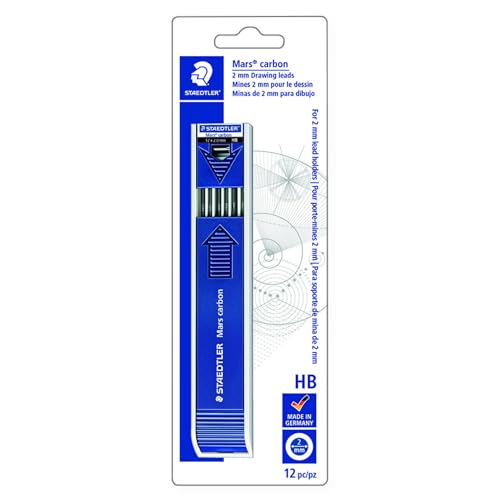 STAEDTLER Nachfüllmine für Fallminenstift Mars carbon, 2mm, Härtegrad HB, Dose mit 12 Minen, 200-HB, Schwarz