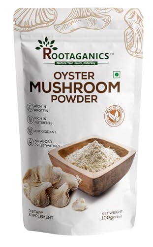 Image of Rootaganics Organic Oyster Mushroom Powder 100g | 100% Pure, No Additives | Rich in Beta-Glucans & Natural Umami | Plant Protein & Fiber | For Soups, Gravies, Smoothies, Tea | Vegan & Lab-Tested