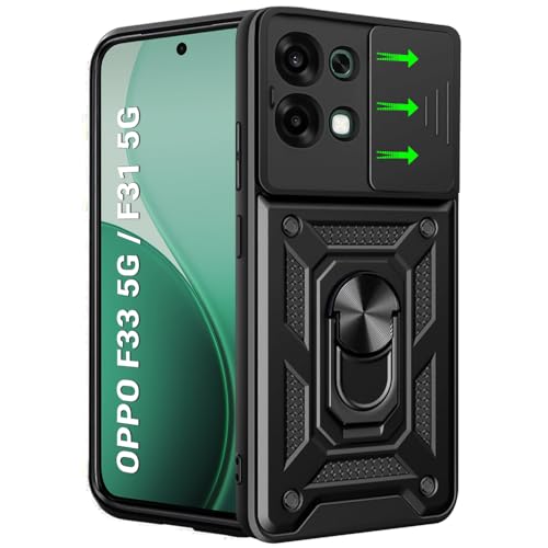 Image of TheGiftKart Tough Armor Bumper Back Cover Case for Oppo F33 5G / F31 5G | Kickstand & Ring Holder | 360 Degree Protection Back Cover Case for Oppo F33 / F31 5G (PC & TPU, Sliding Camera Cover, Black)