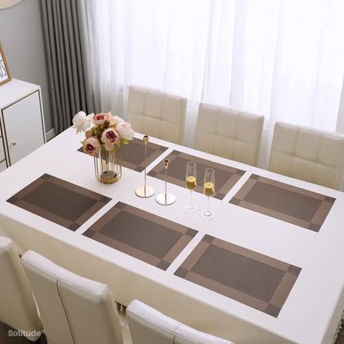 Image of Solitude Placemats Set of 6 Dining Table Place Mats | Placemats Table Mat PVC Material | Non-Slip Heat Resistant | Dining Tablemates Washable Anti-Skid | Size 45 x 30 CM (Brown)