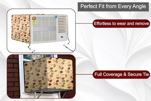 Image of The Furnishing Tree Window AC Cover for 2 Ton Capacity PVC Waterproof and Dustproof Petals Pattern Yellow