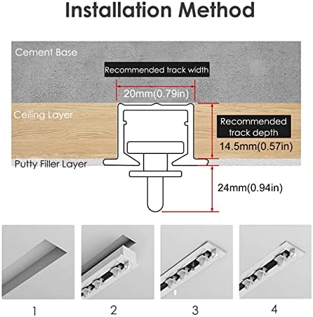 Invisible Recessed Curtain Track Set, Ceiling-Mounted Rail for Bay, Living Room & Bedroom, 6m/19.7ft, White - Sleek Design for Seamless Elegance