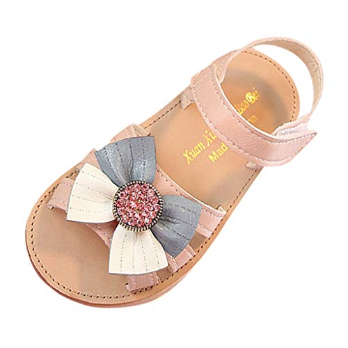 Baby Girls' Sandals Little Kids Toddler Newborn Summer Crystal Bowknot Open-Toe Princess Beach Sandal Boots Crib Shoes (Pink, 18-24 Months)