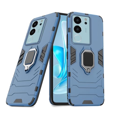 Image of Pikkme Vivo V29 / V29 Pro 5G Back Cover | D5 Tough Armor Bumper | 360 Protection Case | Ring Holder Stand Case for Vivo V29 / V29 Pro 5G (Blue)