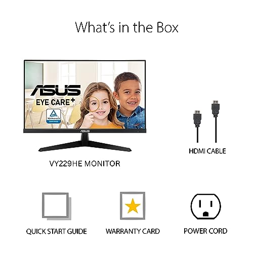 Image of ASUS 22 inch (21.45 inch viewable) 1080P Eye Care Monitor (VY229HE) - Full HD, IPS, 75Hz, IPS, 1ms, Adaptive-Sync, Eye Care Plus Technology, Color Augmentation, Rest Reminder, HDMI, VGA, VESA Wall Mountable