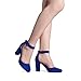 DREAM PAIRS Women's High Heel Ankle Strap Closed Toe Chunky Wedding Party Pumps Shoes,Size 9,Royal/Blue/Suede,Angela