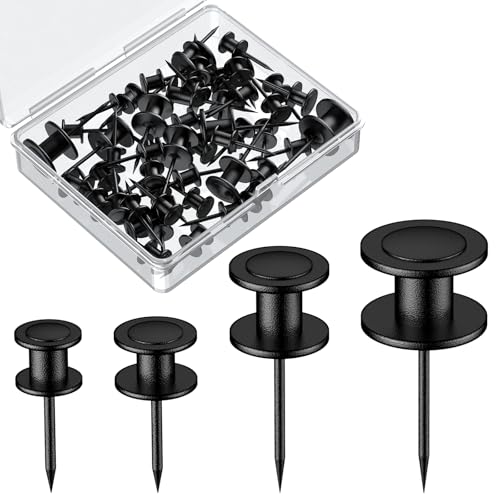 Uniclife 40 Pcs Chinchetas, Colgadores para Cuadros de Doble Cabeza, 4 Tamaños de Chinchetas para Pared, Clavos para Colgar Cuadros, Ganchos Largos ared Cuadros Marcos Fotos Tapices Decoración, Negro