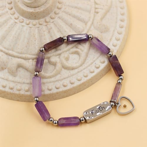 Image of Elastic Faith Bracelet for Women, Adjustable 7 inch Natural Stone Bracelet with Heart Mustard Seed Charm, Spiritual Christian Jewelry for Baptism, Graduation, Religious Celebration YA4856