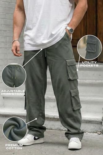 Image of Veirdo Cotton Terry 6 Pocket Oversized Baggy Fit Knitted Cargo Pant for Men (Colors: Black & Grey)