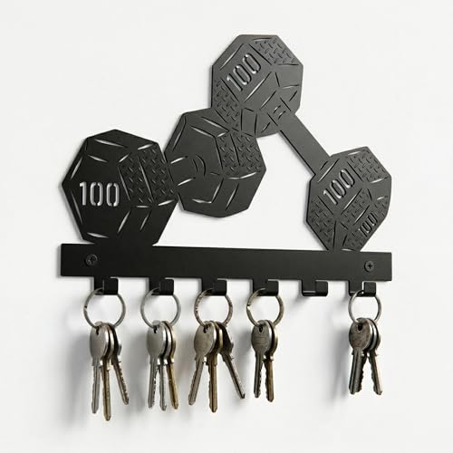 Image of Ventuos Metal Wall Mounted Key Holder with 6 Hooks, Only Dumbbell Design, Key Organizer for Home Office Bedroom Entryway