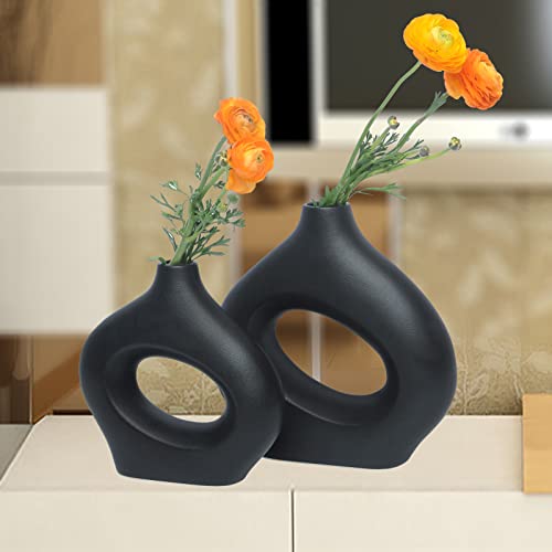 Minimalistic Ceramic Vases, Set Of 2, For Modern Home Decoration, Round Matte Flower Vases, Ins Style For Dinner Table Study Party Office Living Room Bedroom Wedding, Decorative Gift #TOP2