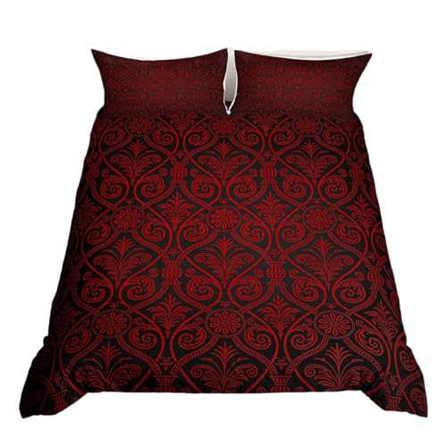 Parure de lit gothique ombre rouge et noir, taille très grand lit pour garçons, vintage gothique à fleurs, couvre-lit damasqué antique victorien,...