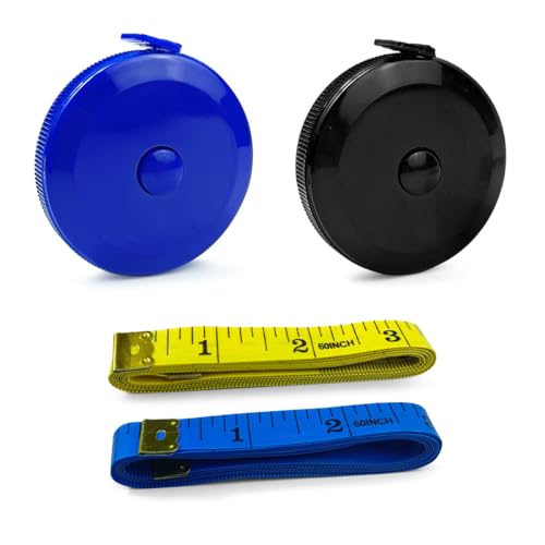 Professional Body Measuring Tape, 4 Pack Retractable Fabric Tape Measure Set for Sewing, Body Measurement, Tailoring (Black, Blue, Yellow)