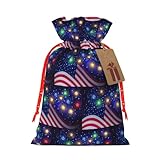 Étiquette en papier kraft pour personnalisation : chaque sac cadeau imprimé drapeau américain feu d'artifice du 4 juillet comprend une étiquette en papier kraft qui ajoute une touche chaleureuse et rustique. L'étiquette est fabriquée en papier de haute qualité, elle est donc durable et peut résister à l'écriture. Vous pouvez écrire un message personnalisé sur l'étiquette comme un vœu de vacances ou le nom du destinataire.