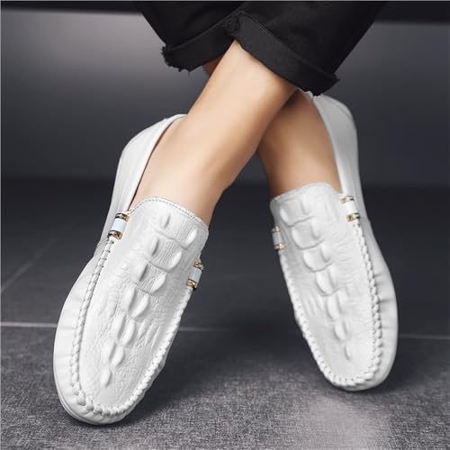 Loafers for Men Round Toe Solid Color Crocodile Print Lightweight Flexible Comfortable Casual Non-Slip Low Heel Work Shoes3