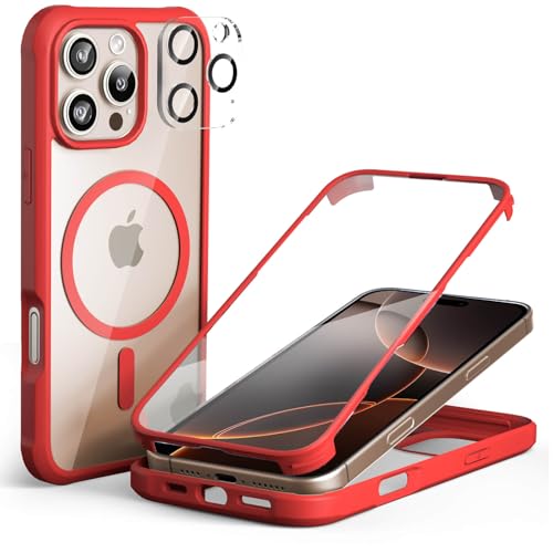Ya en manzanajugosa.com: Leedia Case Compatible con Magsafe Funda iPhone 16 Pro MAX + 2 Protectores de Cámara 360 Grados Antigolpes con Protector de Pantalla Integrado Vidrio Templado Carcasa para iPhone 16 Pro MAX Rojo