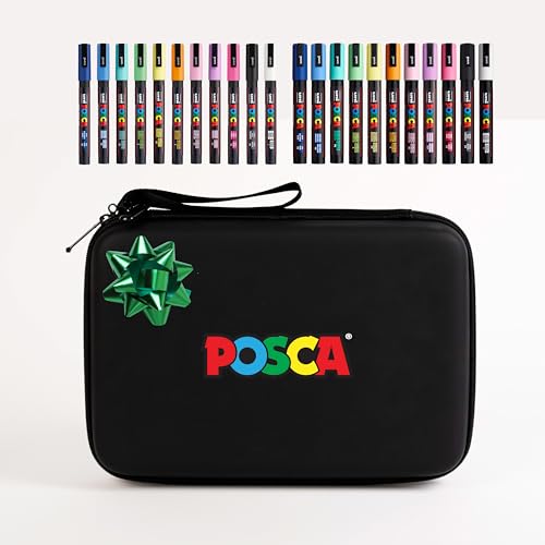 Posca Exclusive Holiday 3M and 5M Paint Markers Gift Set of 22 with Carrying Case, Great for Kids and Adults, Acrylic Art Markers for Coloring Canvas, Wood, Glass and Metal