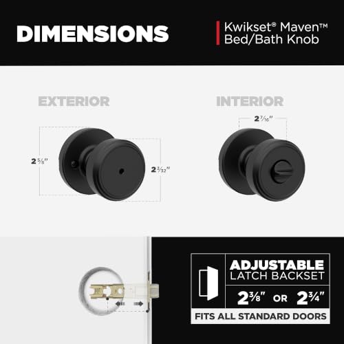 Image of Kwikset Maven Locking Door Knob for Bedroom and Bathroom, Matte Black