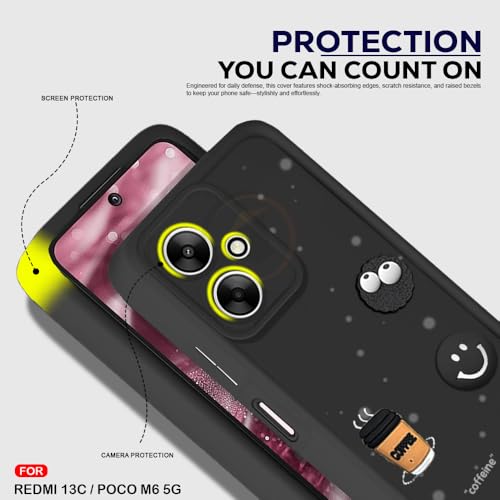 Image of AESTMO Back Case Cover for Redmi 13C / Poco M6 5G Cover | Cute Fun Cartoon 3D Ball | Coffee Silicone Case | Full Body Protection | Camera Protection Back Cover (Black)