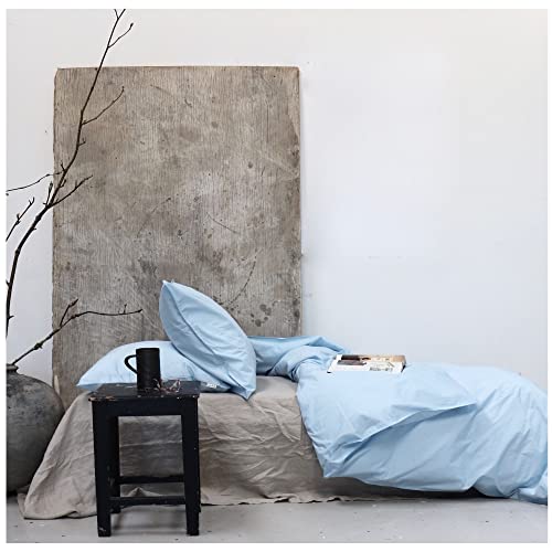 OMHU Ropa de cama de lujo con cremallera (1 pieza) de 135x200 cm y funda de almohada de 80x80 cm, azul claro, ropa de cama de algodón orgánico, para una ropa de cama suave y maravillosamente agradable Cover