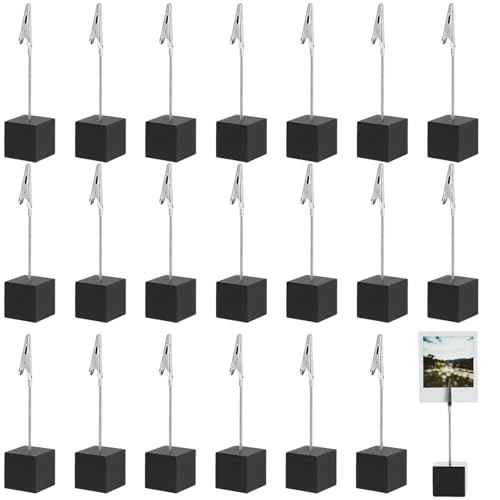 20 Stück Fotohalter mit Klammern, Schwarz Holz Memo Clip Halter, Fotoständer, Tischkartenhalter für Bilder, Karten und Notizen, Ideal für Heimdekoration, Büro und Veranstaltungen