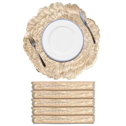Image of Kuber Industries 15 Inch Soft Leather Dining Table Mat Set of 6 | Non-Slip Heat Resistant Placemats for Kitchen | Decorative Centre Table, Dinner Plate and Bed Side Mat | Emboss Rose - Golden