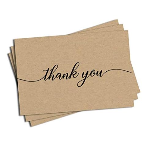 Kraft Thank You Note Cards - (Set of 50) 4" x 6" - Blank on Back - Thick Cardstock, Personal, Business, Large Cover