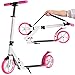 Patinete City Roller plegable y altura regulable para adultos, Big Wheel Scooter Cityroller con doble suspensión y correa de transporte, patinete para niños a partir de 12 años hasta 100 kg (rosa)