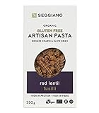 Seggiano Organic Red Lentil Fusilli 250g - Certified Gluten Free, Vegan, Vegetarian & GMO Free - High in Protein & High in Fibre - Made from 100% Legume Flour