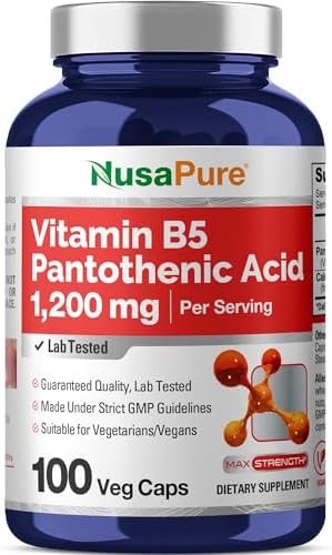 Vitamin B5 Pantothenic Acid, Vegan, Non-GMO, 1200mg, 100 Caps - 5...