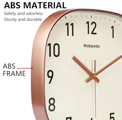 Image of 14Inch Wall Clock, Rose Gold Square Silent Non Ticking Analog Clock