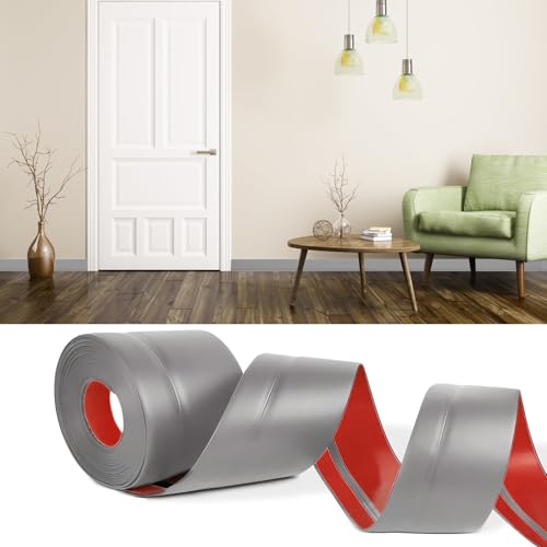 Rodapié flexible de 6 m x 70 mm, cinta selladora de baño, rodapié de plástico blanco, zócalo autoadhesivo, cinta de sellado simple para suelo, pared, baño (gris)