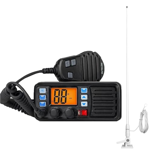 Image of Retevis RM20 Fixed Mount Marine Radio with Built-in GPS DSC, Antenna Kit | Sailing Club & School, 110dB Speaker, NOAA Weather Alert, US /Canada /International Channels, Fiberglass Antenna, 7 Meter Cable